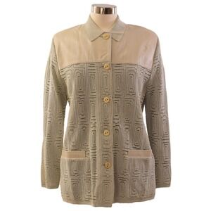 80s Vintage Torras Leather & Knit Shacket Womens L Geometric Mod Art Deco Jacket